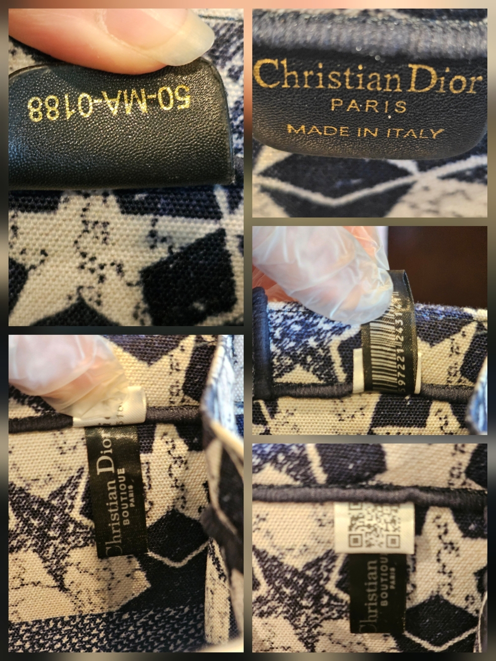 Christian Dior Navy and White Lucky Star "Etoile" Canvas Tote w/ Signature Logo - Picture 9 of 14